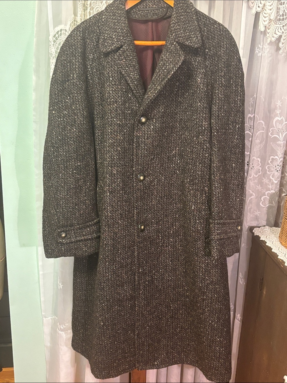 Vintage Curlee Clothes Wool Tweed Mens Overcoat XL Partial Lining